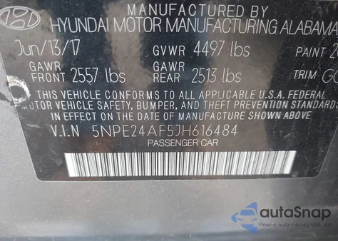 2018 Hyundai Sonata Se z USA, uszkodzony, nr VIN 5NPE24AF5JH616484